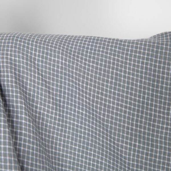 Washed linen fabric grey white checks, 100% linen