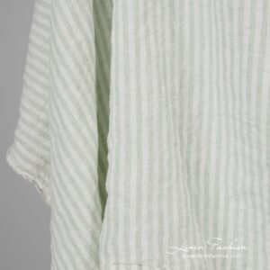 Leveä pellavakangas vihreät raidat pesty