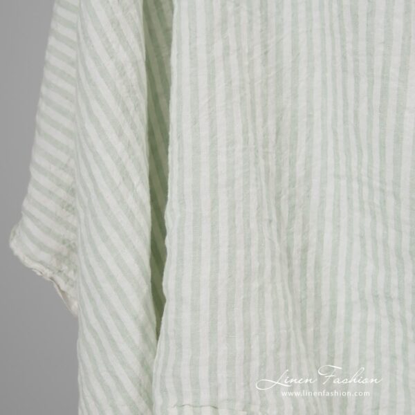 Green striped wide linen fabric.
