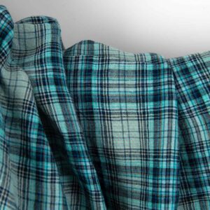 Leveä pesty pellavakangas harmaa-turkoosi ruudullinen