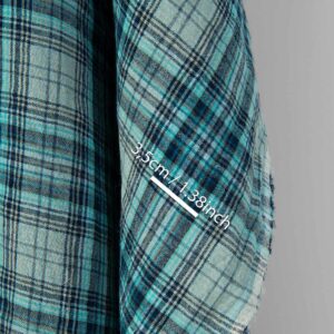 Leveä pesty pellavakangas harmaa-turkoosi ruudullinen