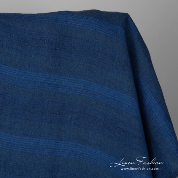 Wide washed linen fabric in blue stripes product photo