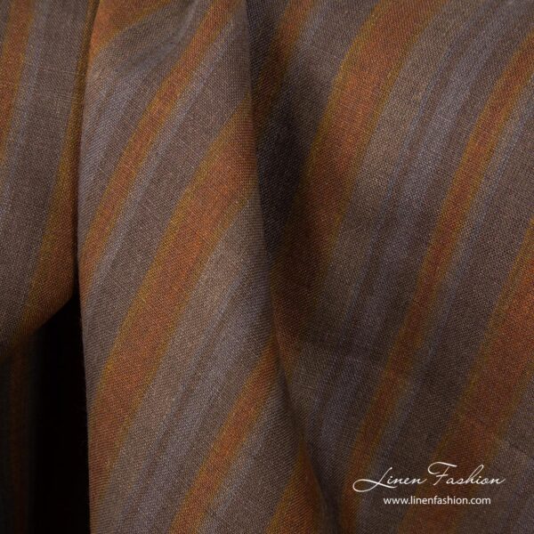 Linen fabric in grey and brown stripes