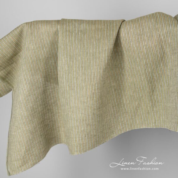 Linen fabric with greenish yellowish stripes.