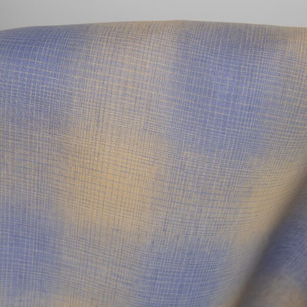 Linen fabric sand and blue checks colour mix gradient 150cm