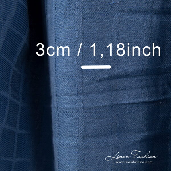 Washed blue jacquard linen blend fabric, checked