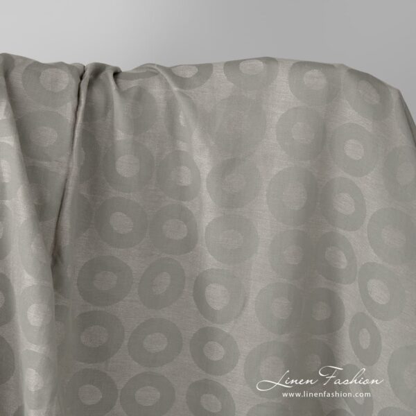 Grey linen cotton fabric in a circle pattern