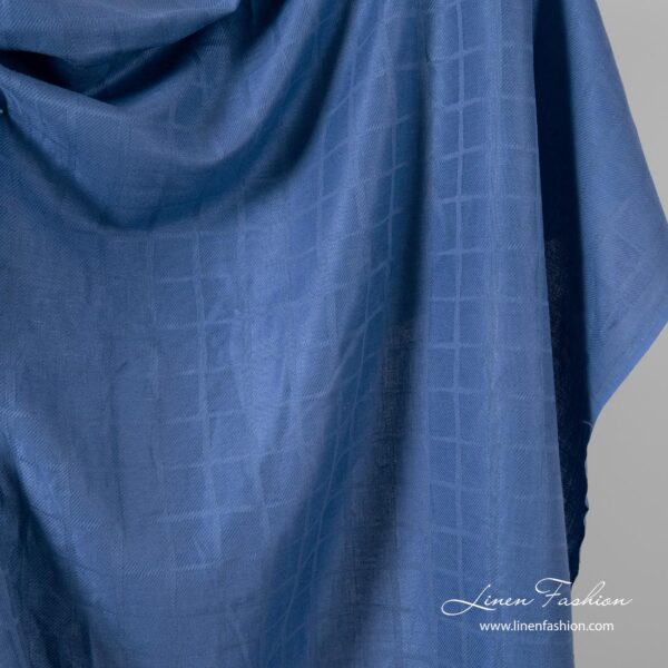 Blue checked linen blend fabric