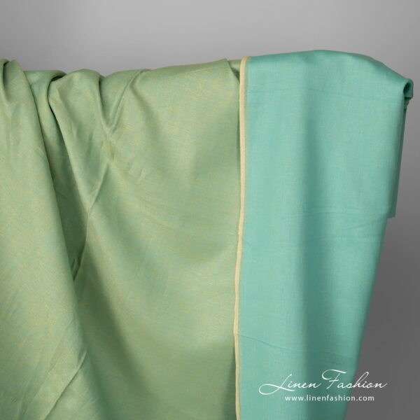 Linen cotton fabric greenish blue double-sided