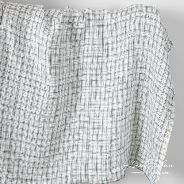Jacquard pattern linen fabric with grey stripes, washed