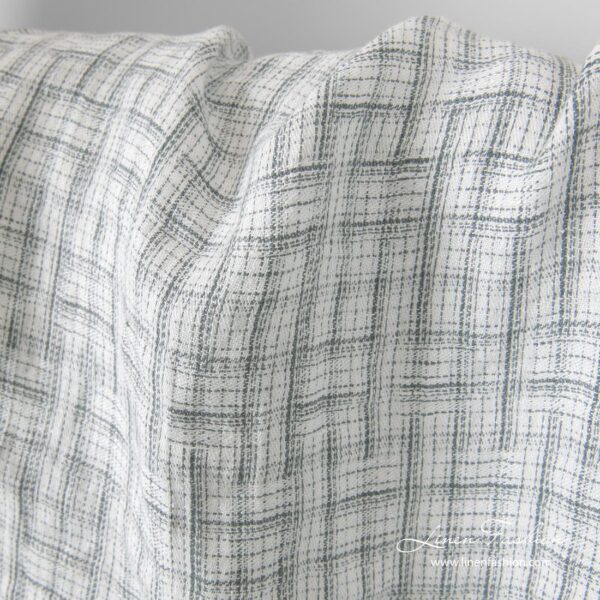 Washed white linen fabric with grey stripes