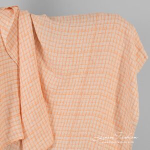 Jakardi-pellavakangas oransseilla ruuduilla, pesty 7 Jacquard linen fabric in orange checks