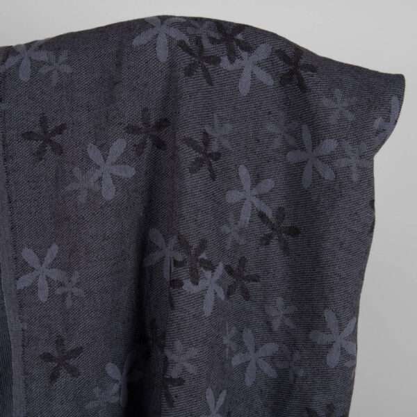 Washed linen cotton fabric with blueish grey flowers