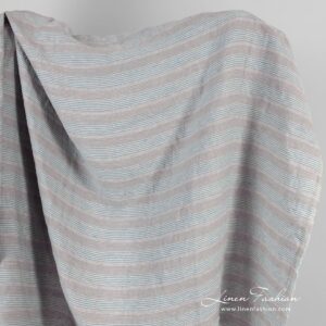 Vaalean harmaansininen pellavakangas raidoilla, pesty 9 Grey blue linen fabric in stripes