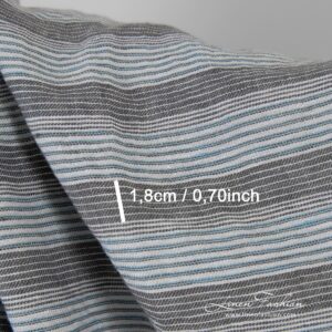 Harmaansininen pellavakangas raidoilla, pesty 12 Brown blue linen fabric in stripes, perfect for clothes and home textile