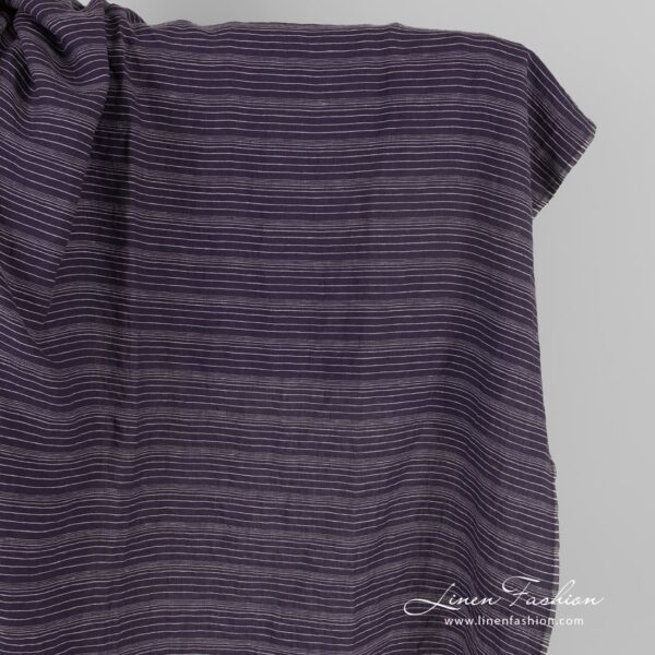 Dark blue linen fabric in stripes