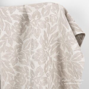 Pellavapuuvilla vaaleanharmaa kukkakuviollinen kangas 7 Linen cotton jacquard fabric with flowers