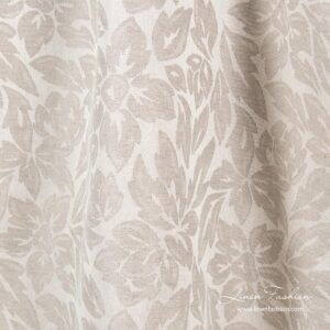 Pellavapuuvilla vaaleanharmaa kukkakuviollinen kangas 9 Light grey linen blend flower pattern fabric