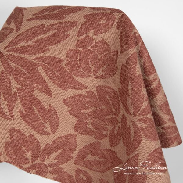 Brown linen cotton fabric with flowers