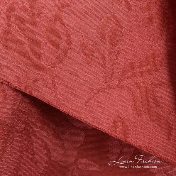 Red jacquard linen cotton fabric