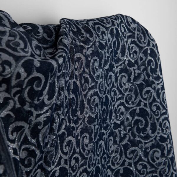 Pellavapuuvillakangas sininen ja harmaa jacquard hopeinen lurex - Image 3