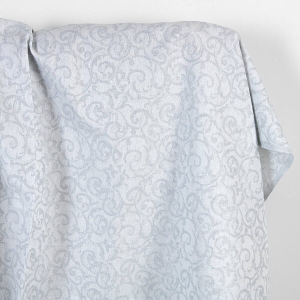 Pellavapuuvillakangas valkoinen ja harmaa jacquard hopeinen lurex