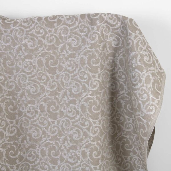 Pellavapuuvillakangas beige ja valkoinen jacquard hopeinen lurex