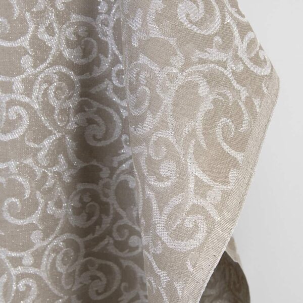 Pellavapuuvillakangas beige ja valkoinen jacquard hopeinen lurex - Image 2