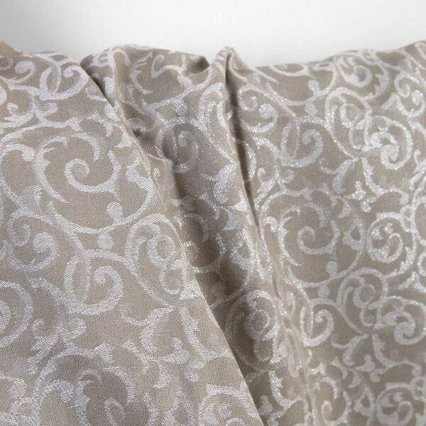 Pellavapuuvillakangas beige ja valkoinen jacquard hopeinen lurex - Image 3