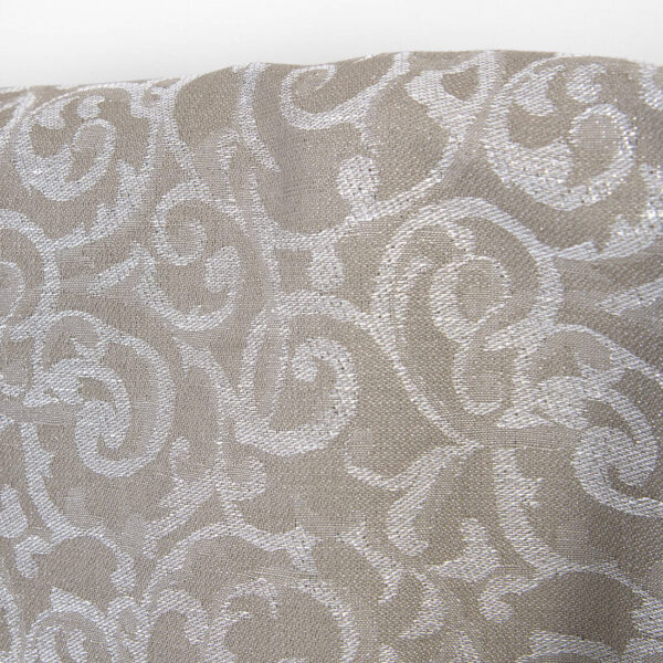 Pellavapuuvillakangas beige ja valkoinen jacquard hopeinen lurex - Image 4
