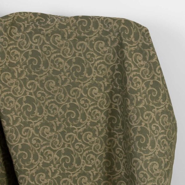 Pellavapuuvillakangas vihreä ja luonnonvärinen jacquard kulta lurex