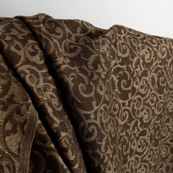 Pellavapuuvillakangas ruskea ja luonnonvärinen jacquard kultainen lurex - Image 3
