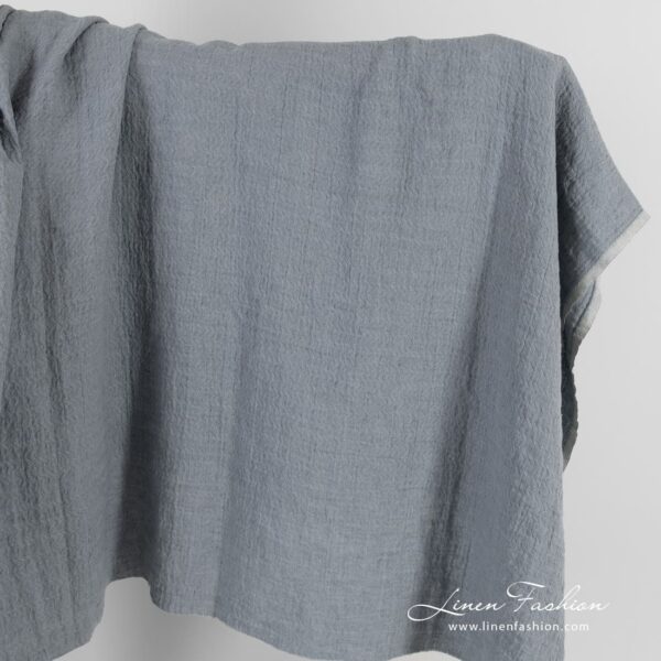 Bluish grey jacquard linen fabric in zigzag pattern