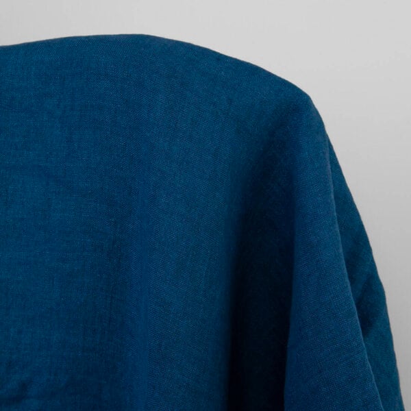 Deep blue and turquoise linen fabric, plain weave