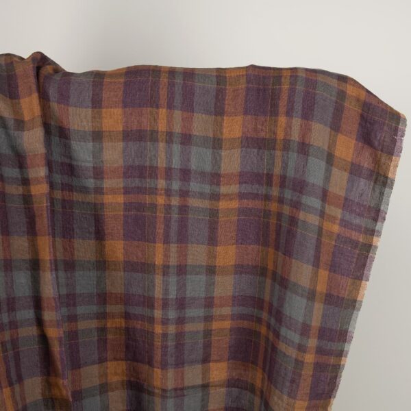 Purple plaid washed linen fabric