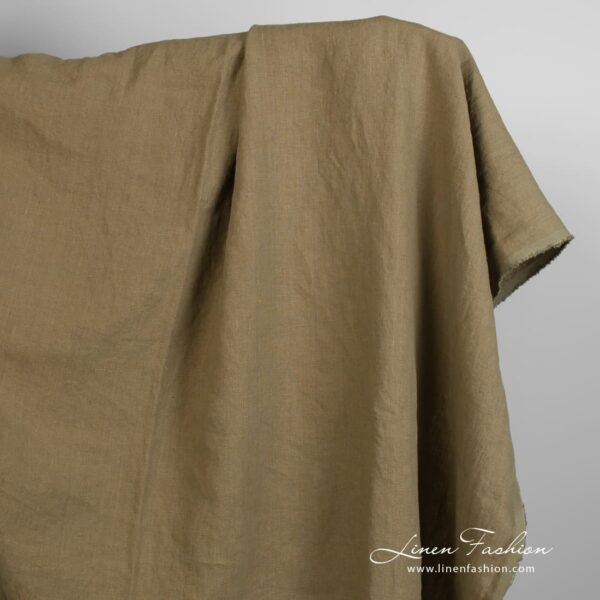 Linen fabric in tobacco green