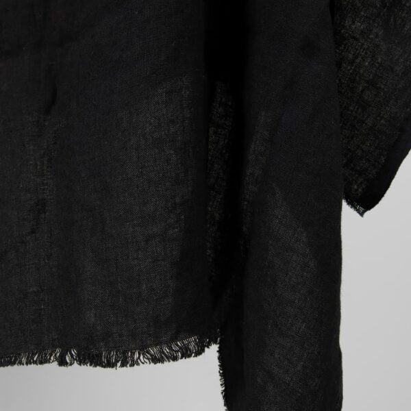 Washed heavy linen fabric black colour edge view