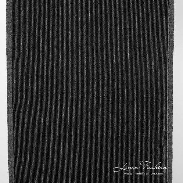Black narrow linen fabric in stripes