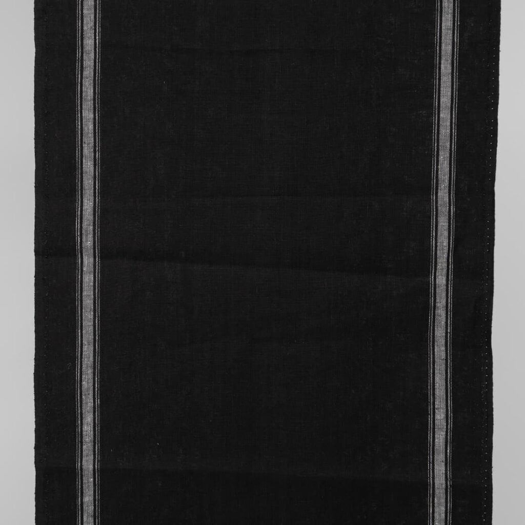 Narrow linen fabric black colour with white stripes