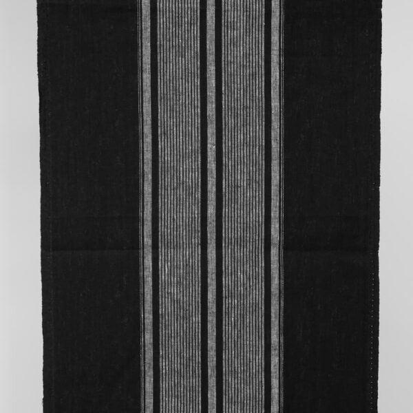 Narrow linen fabric black colour with white center stripes