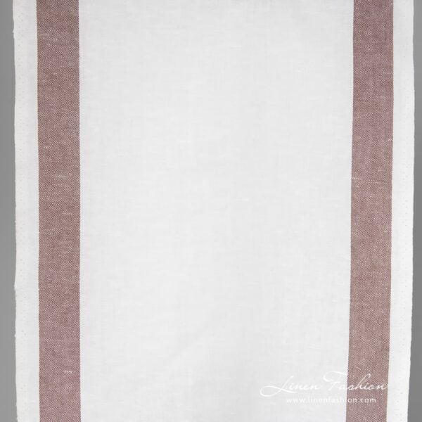 Linen cotton optical white fabric with brown stripes