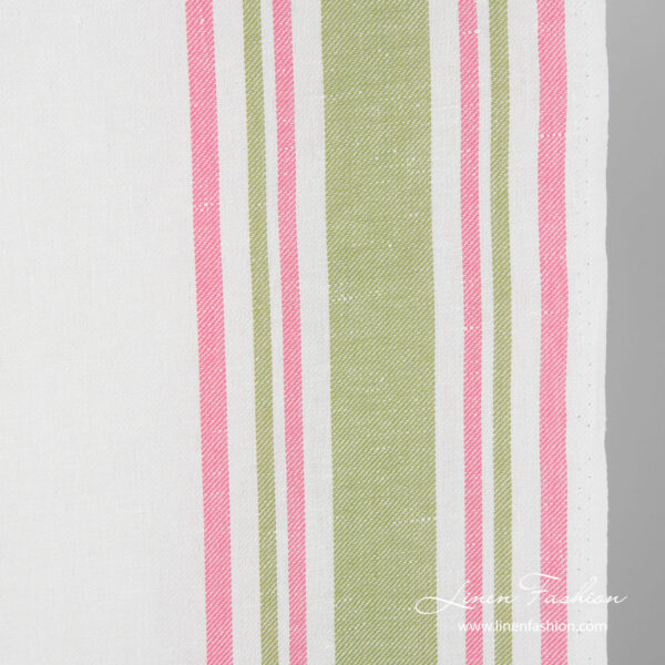 Pink and green stripes of the narrow linen fabric