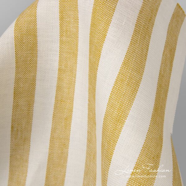 Striped linen fabric in mustard yellow and off white colours.