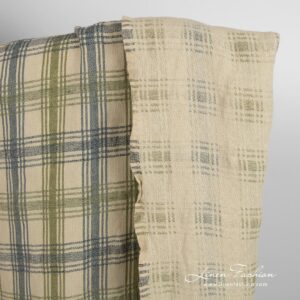 Vihreä pellavapuuvillakangas ruudullinen pesty