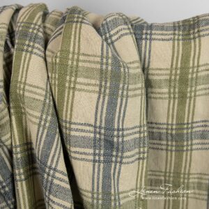 Vihreä pellavapuuvillakangas ruudullinen pesty