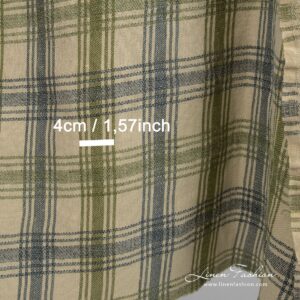 Vihreä pellavapuuvillakangas ruudullinen pesty