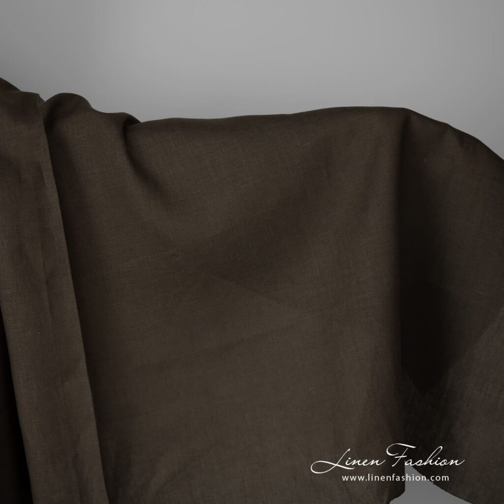 Linen fabric dark moss green colour
