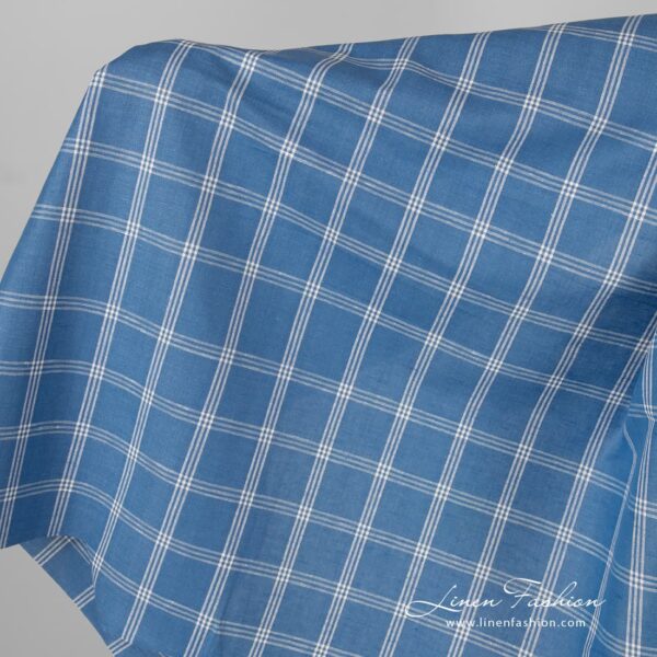 Blue checked linen cotton fabric.