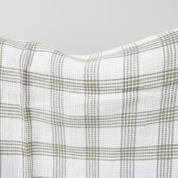 White washed linen cotton checked fabric close up detail