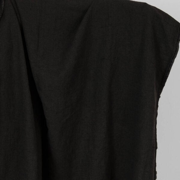 Linen cotton black patterned fabric, washed.